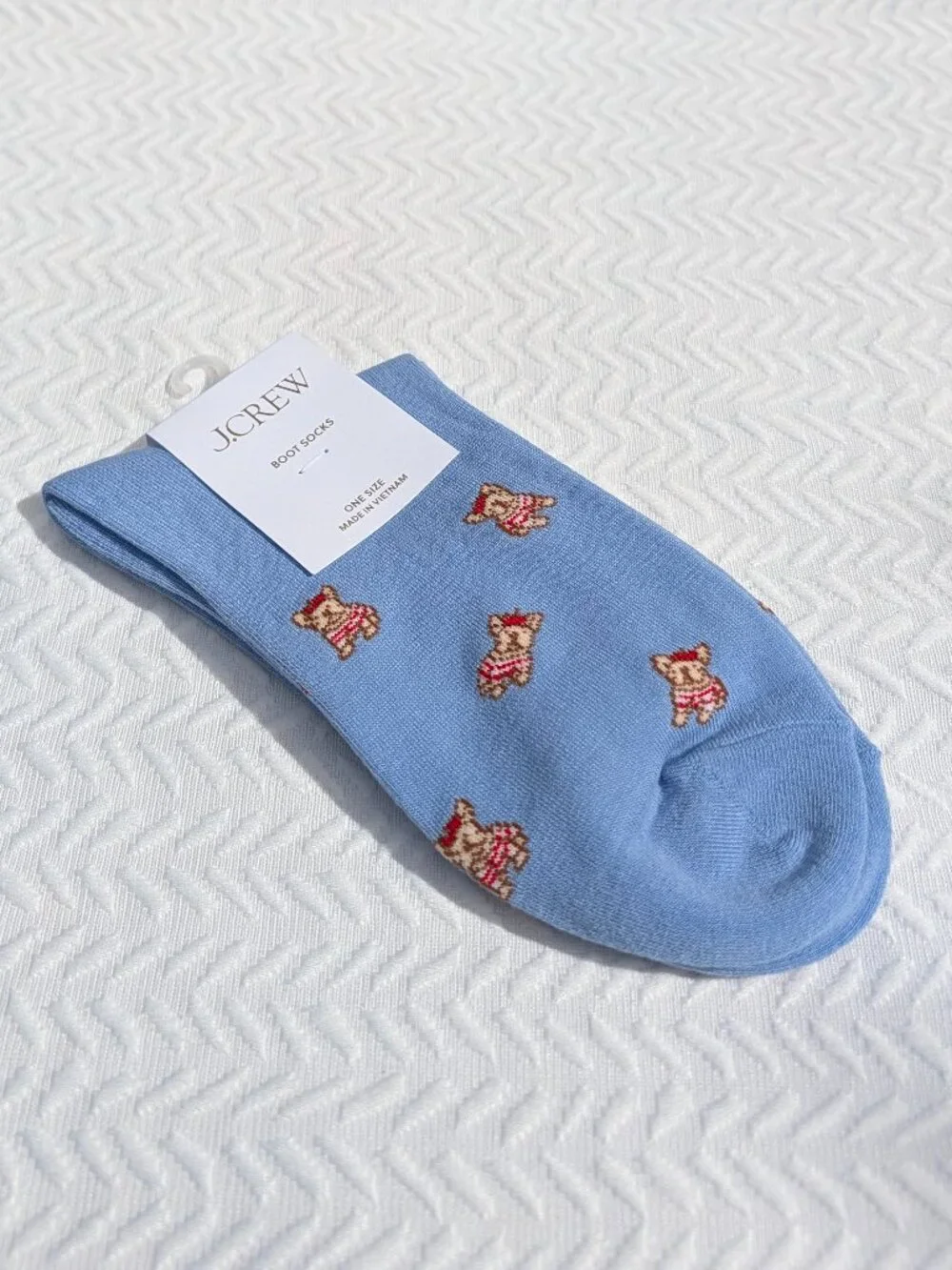 J.Crew French Bulldog Boot Socks - Blue Dog Pattern One Size - NWT